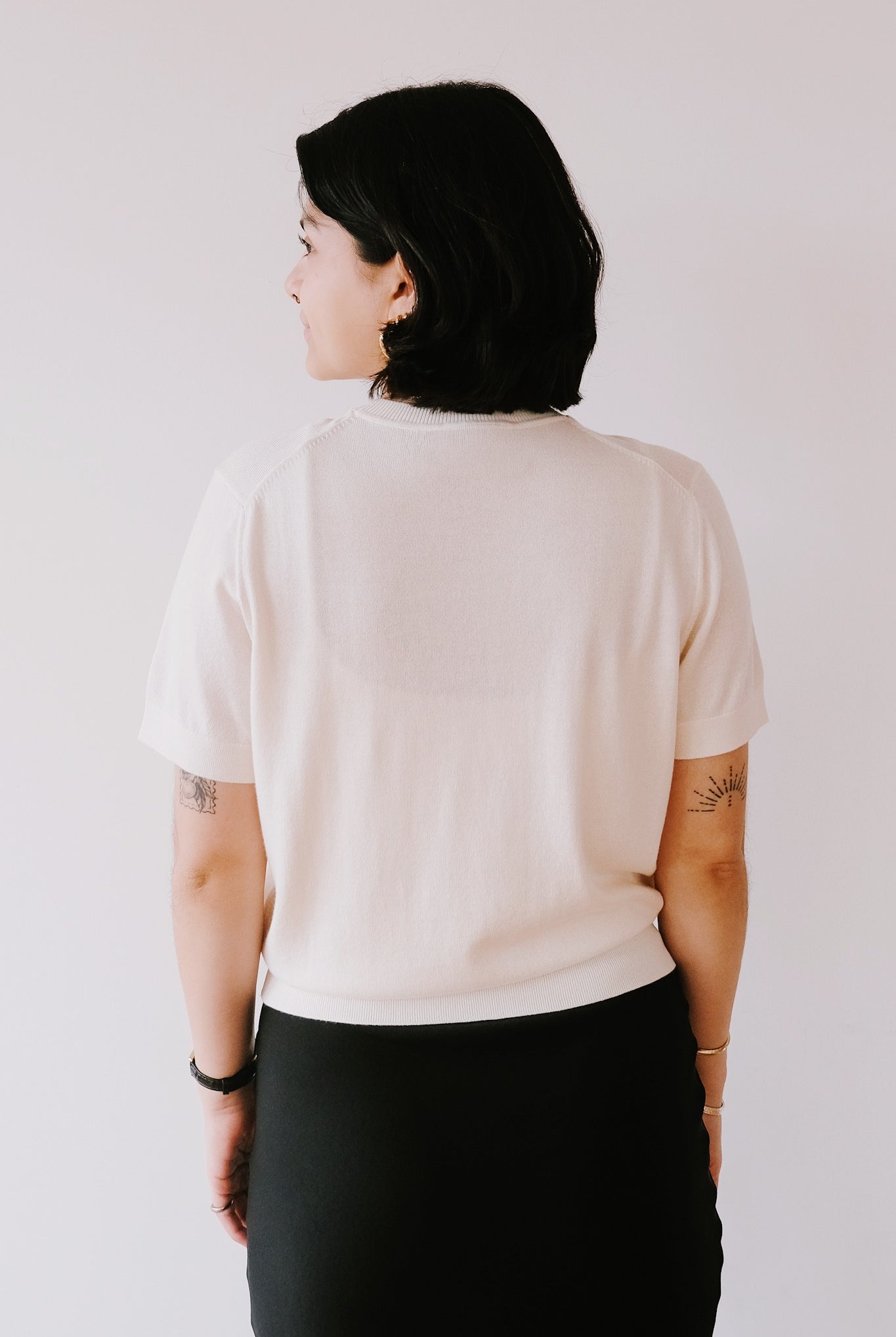 Fine Short-Sleeved Knit Sweater - Oatmilk - collab zürich