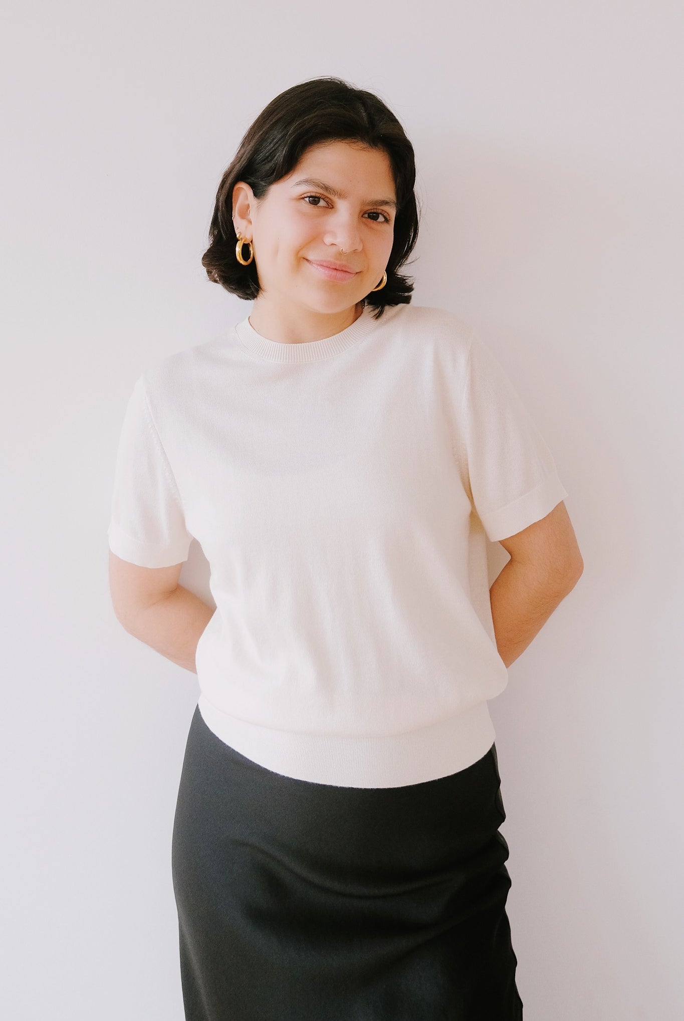 Fine Short-Sleeved Knit Sweater - Oatmilk - collab zürich