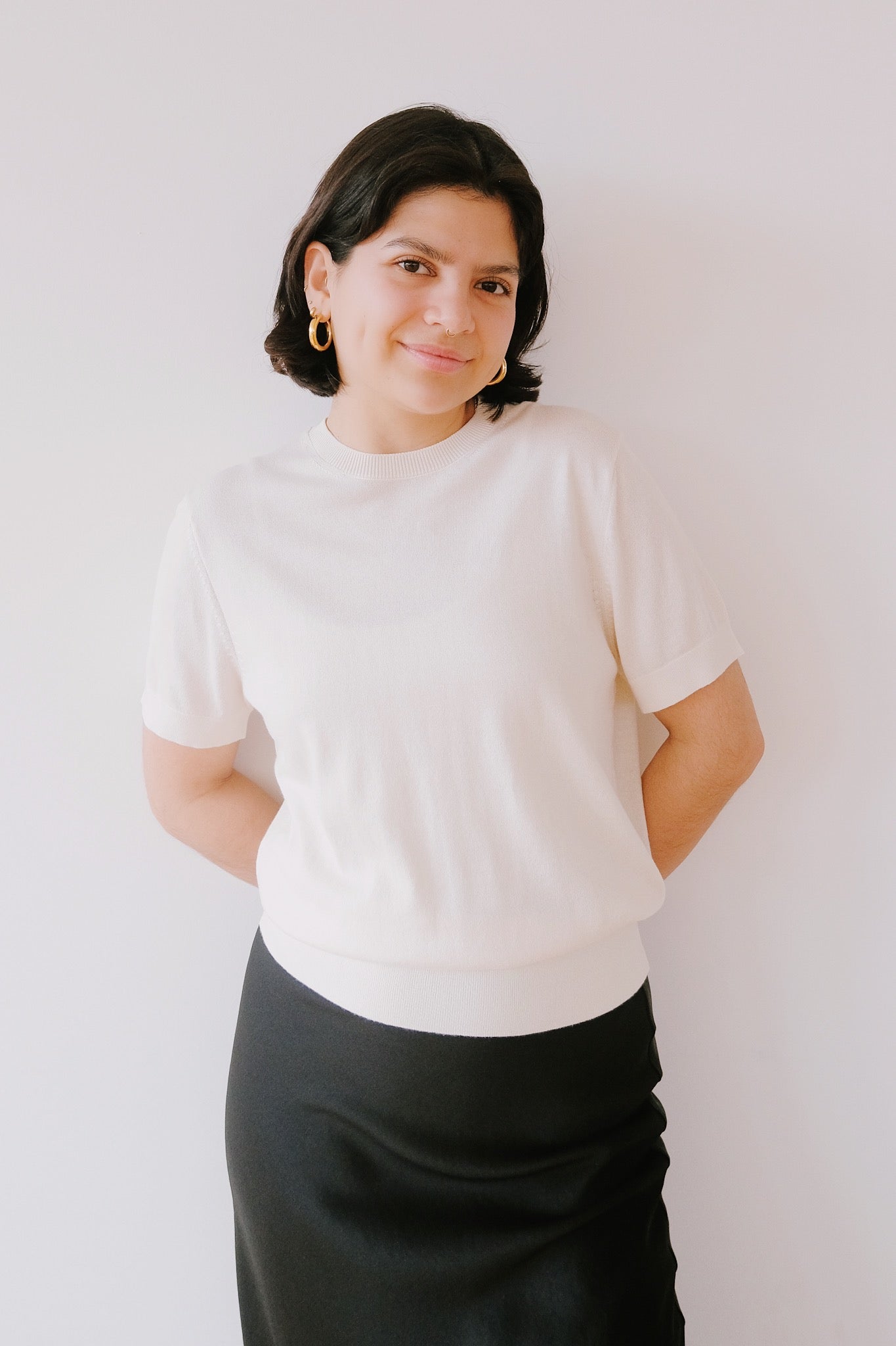 Fine Short-Sleeved Knit Sweater - Oatmilk - collab zürich