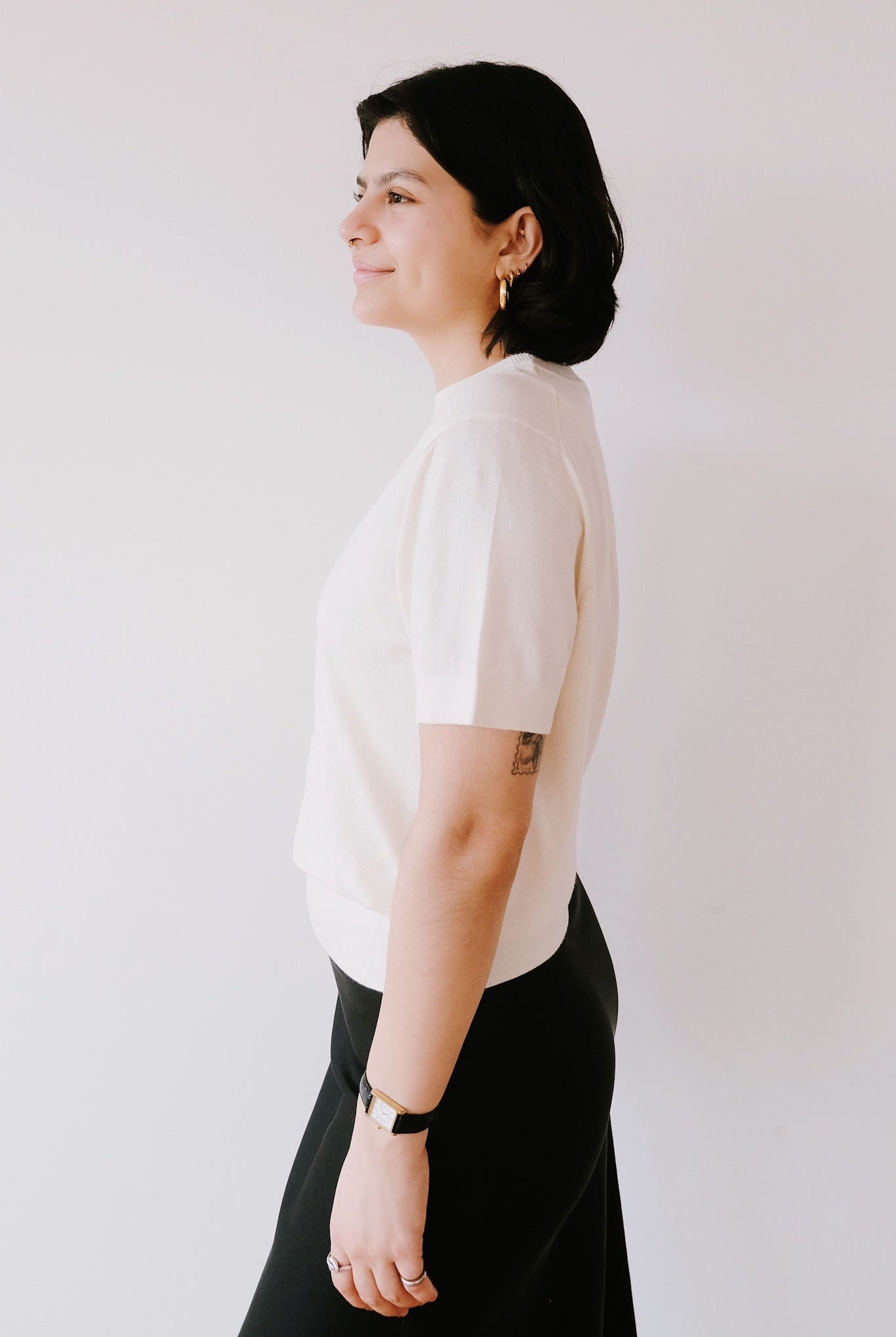 Fine Short-Sleeved Knit Sweater - Oatmilk - collab zürich