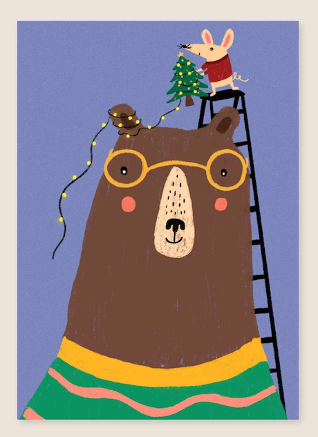 christmas postcard - bear and mouse - collab zürich