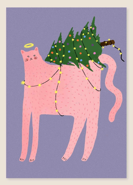 christmas postcard - christmas tree cat - collab zürich