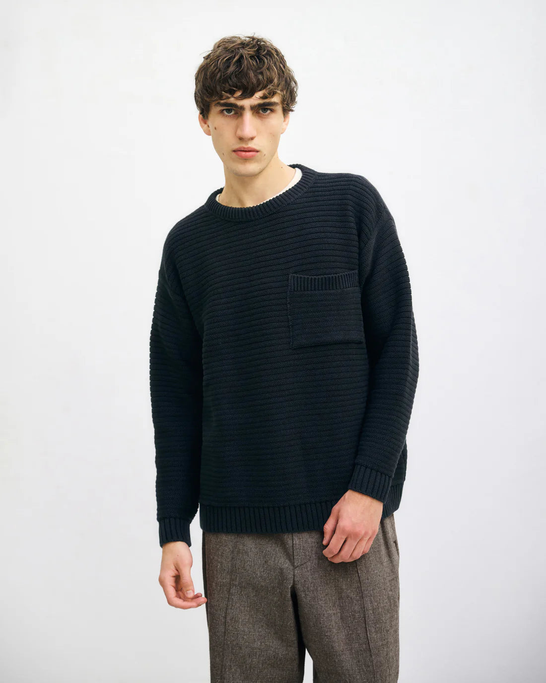 Unisex loose Knit Sweatshirt - True Black - collab zürich