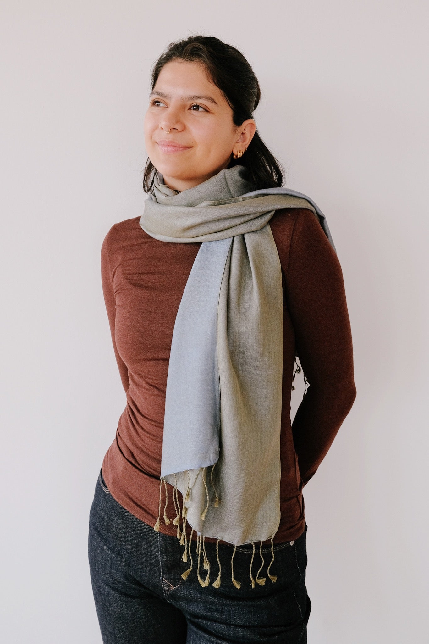 Silk Scarf - Bicolor - Olive/Blue - collab zürich
