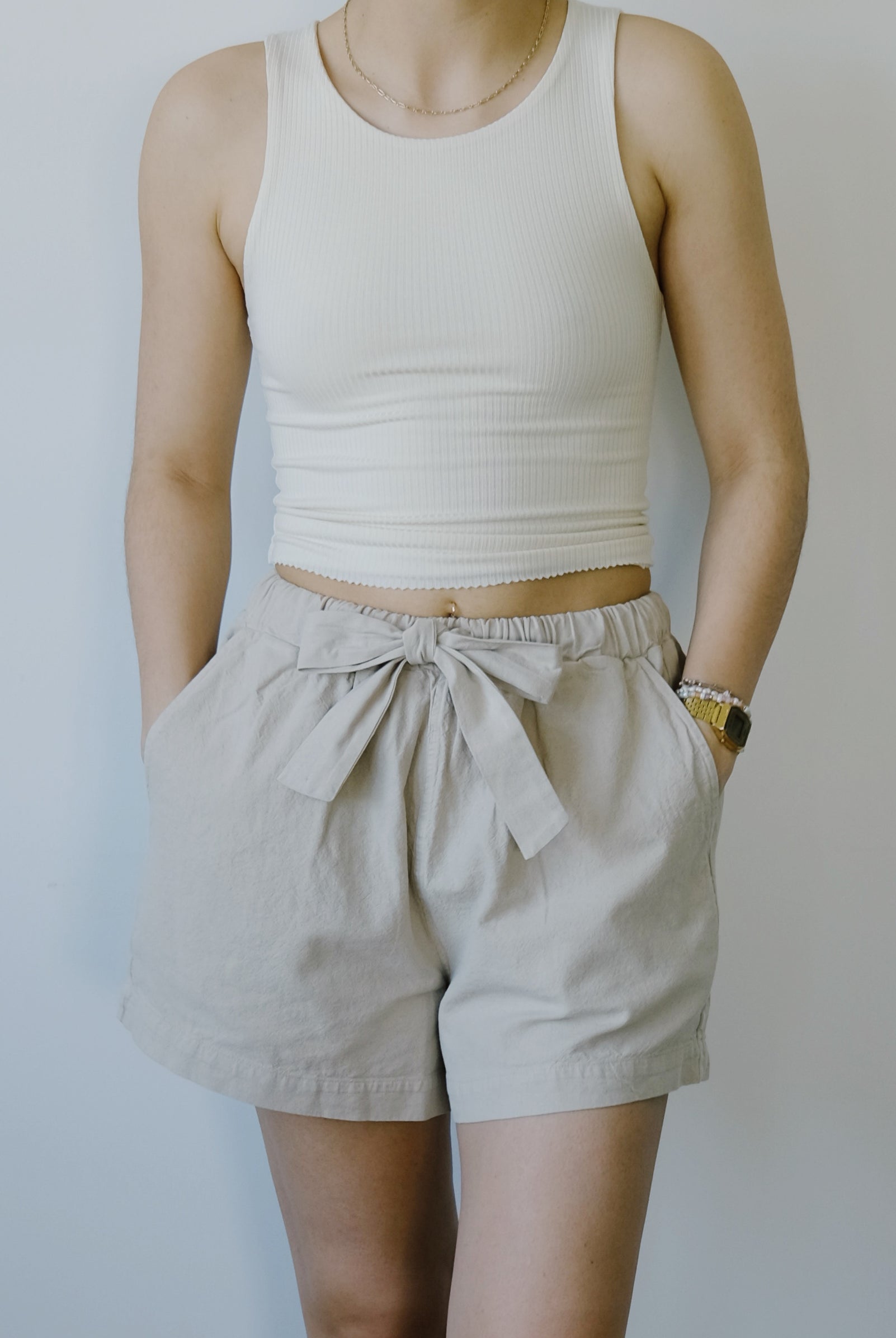 cotton linen shorts - honor-may - sand - collab zürich