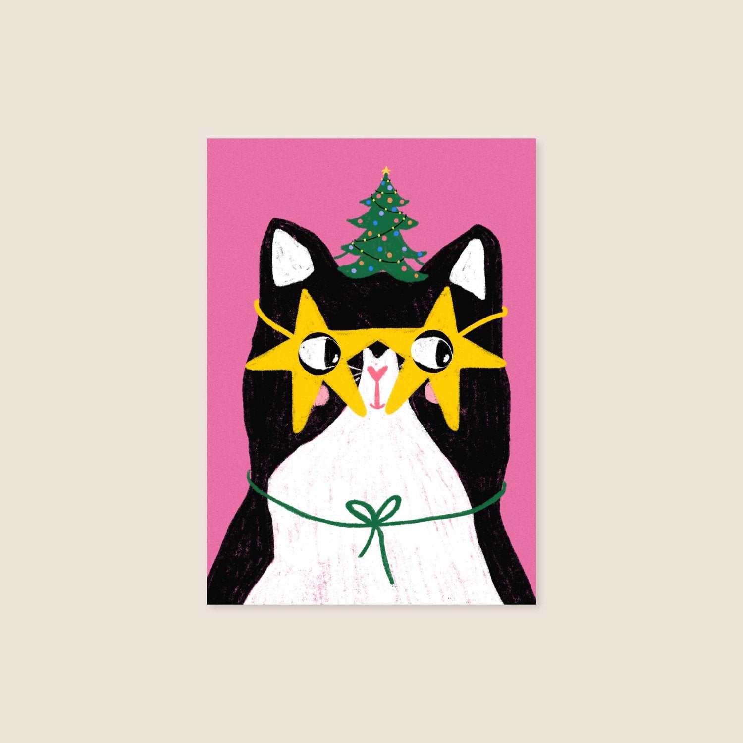 christmas postcard - star glasses cat - collab zürich