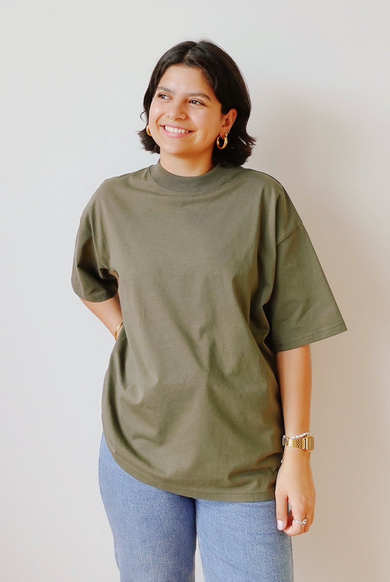Unisex Oversized T-Shirt - HÜT HANI NÖD SO LUST - Khaki / Rose - collab zürich