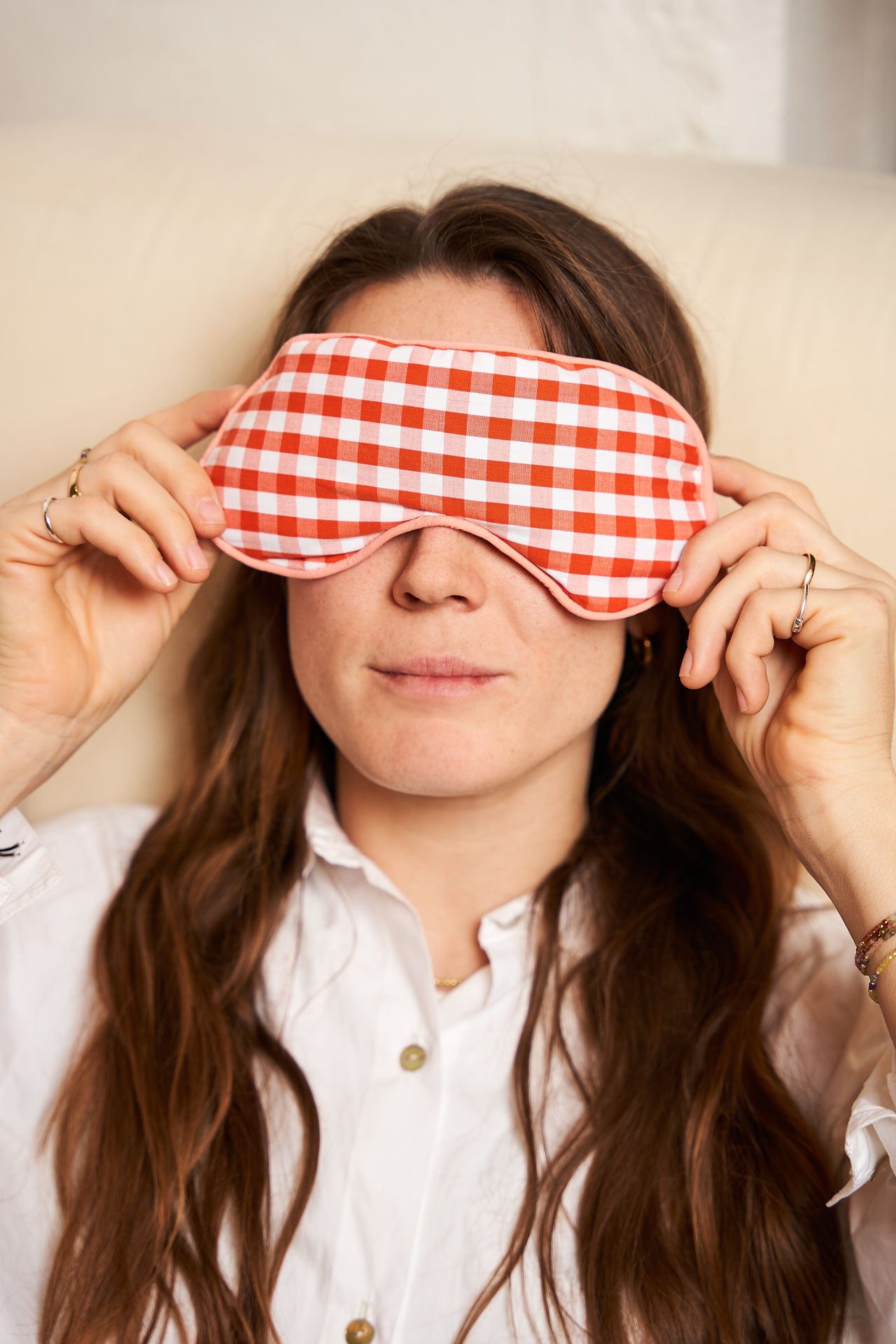 Eye Mask - RAHA Checked - Orange/Salmon - collab zürich