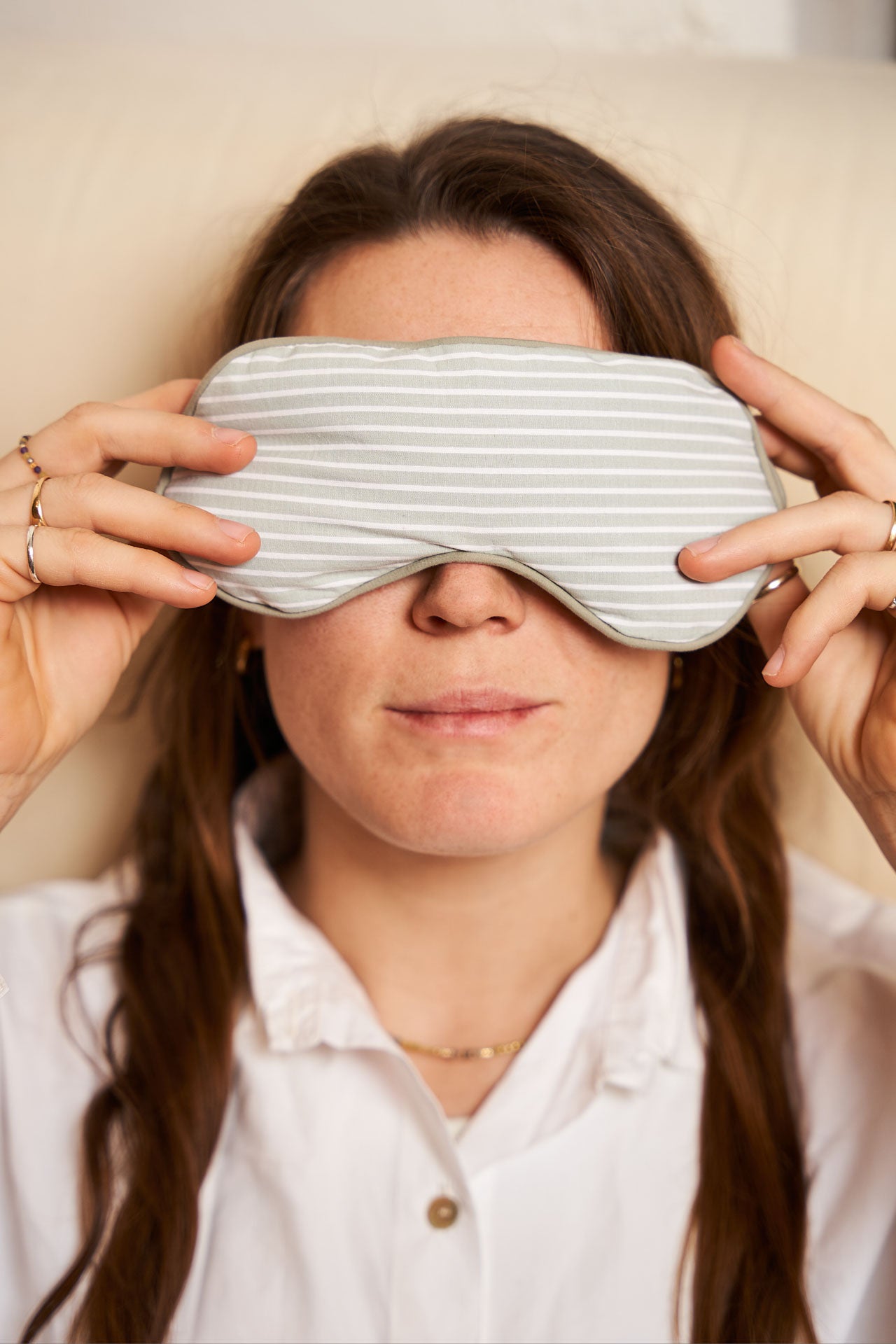 Eye Mask - RAHA Striped - Sage Green - collab zürich