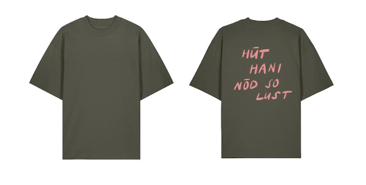 Unisex Oversized T-Shirt - HÜT HANI NÖD SO LUST - Khaki / Rose - collab zürich