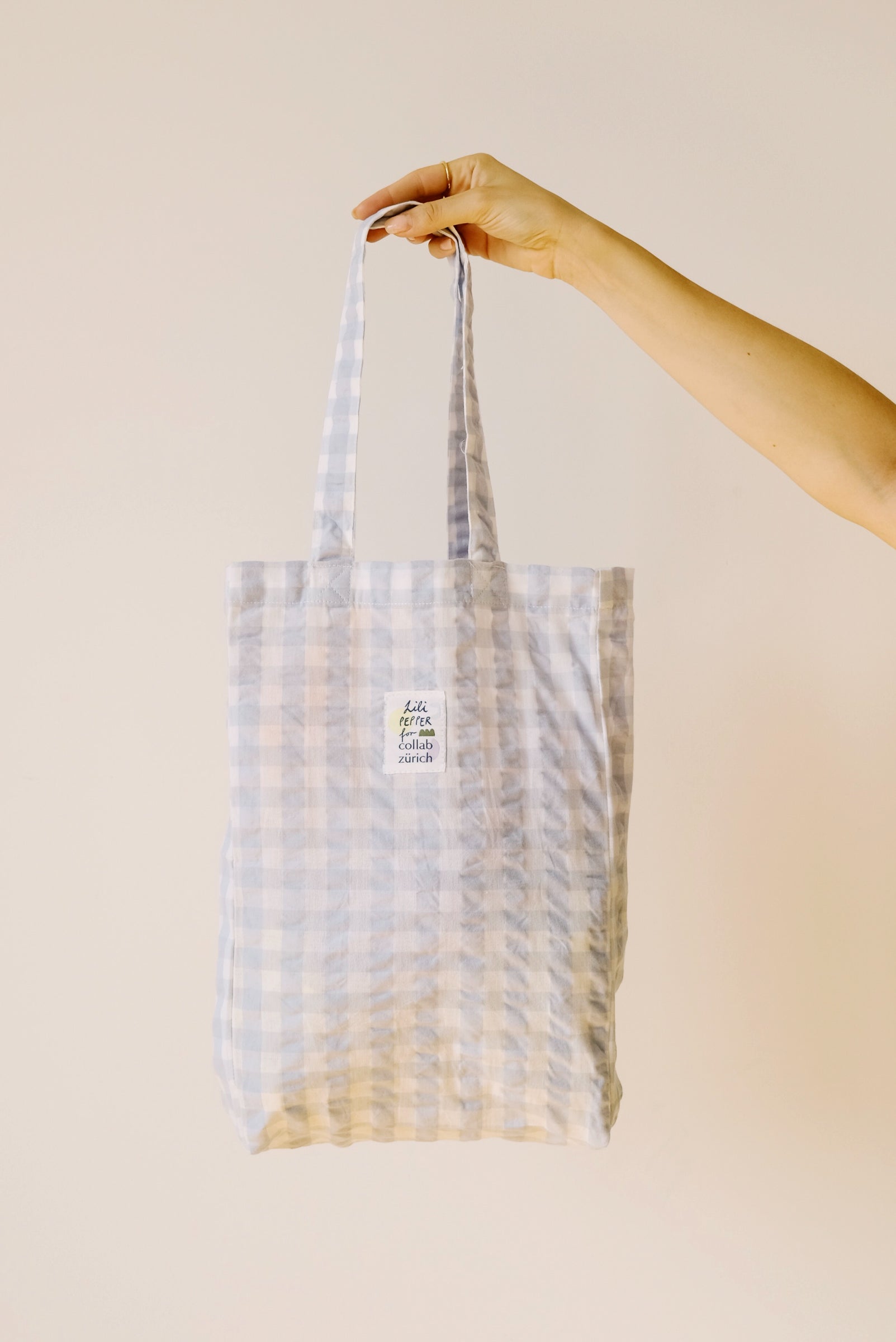 mini tote bag - checkered - light blue - collab zürich