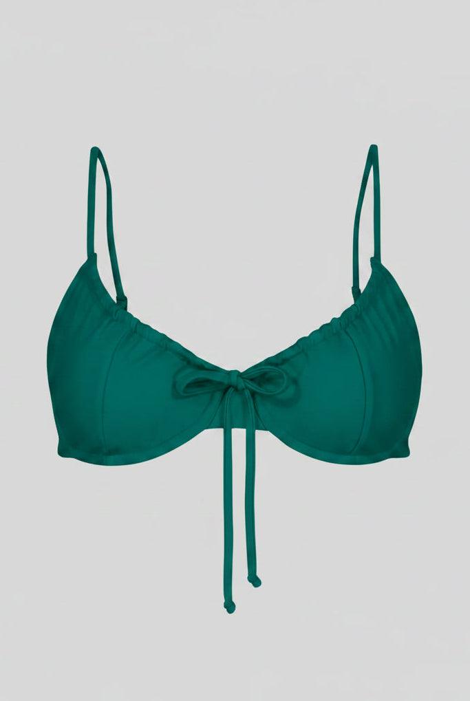Teal bikini top on a white background