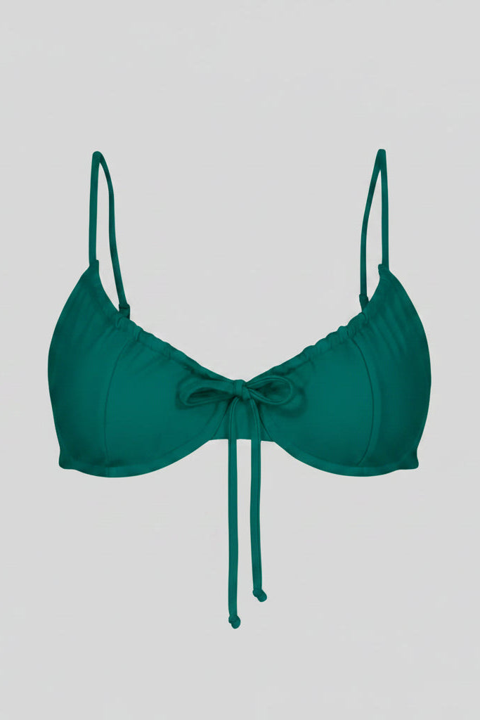 Teal bikini top on a white background