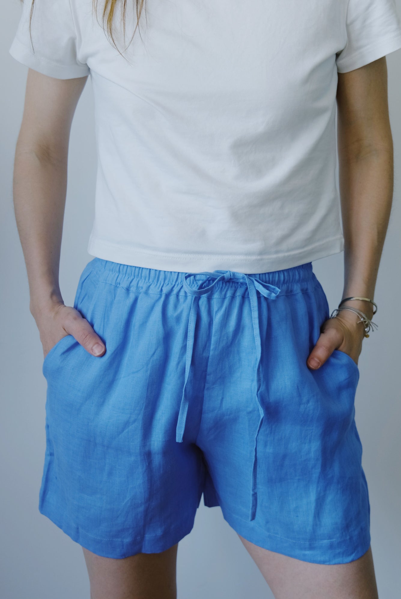 linen shorts - maluku - sky - collab zürich