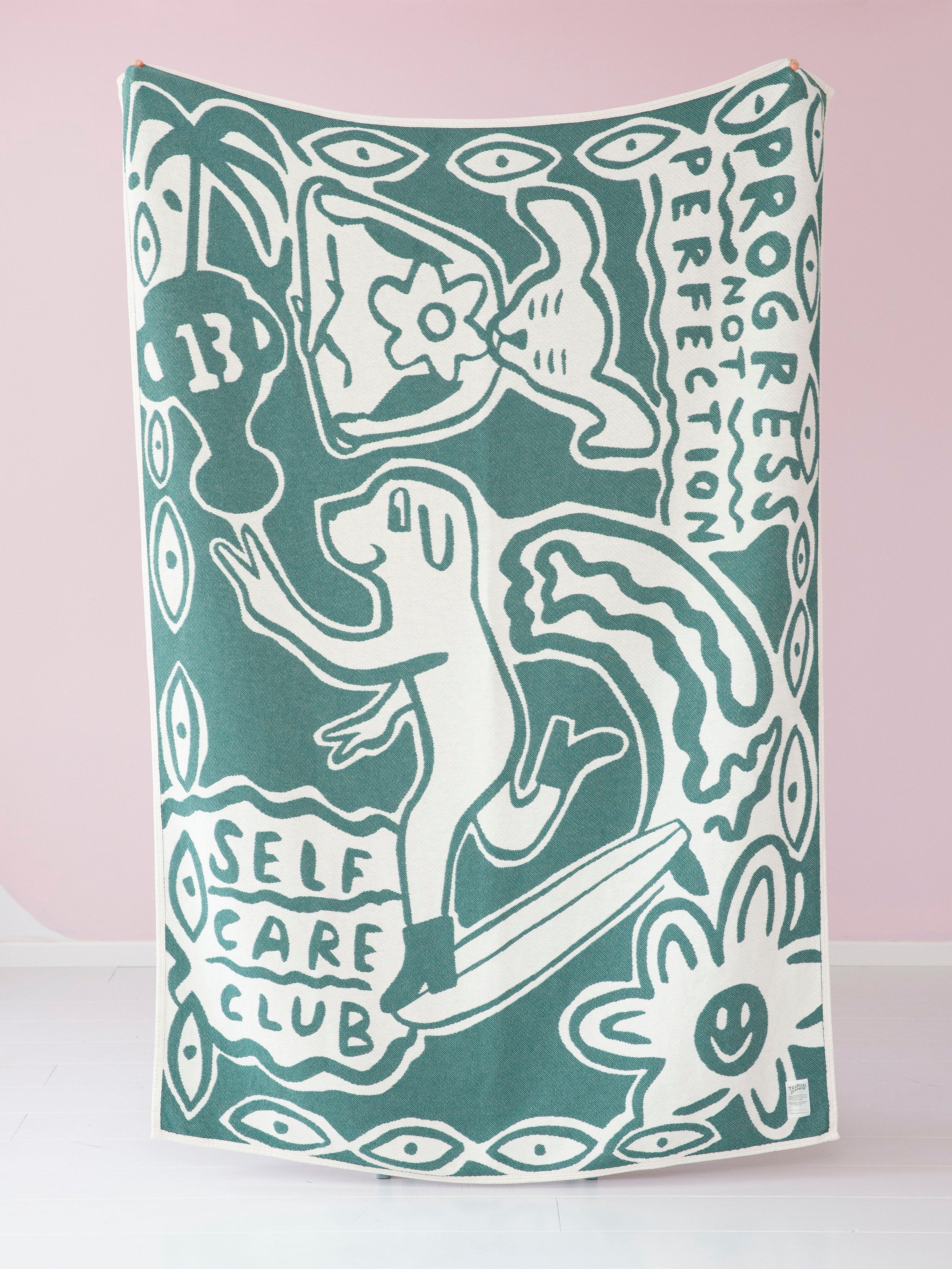 cotton blanket - self care club - green - collab zürich