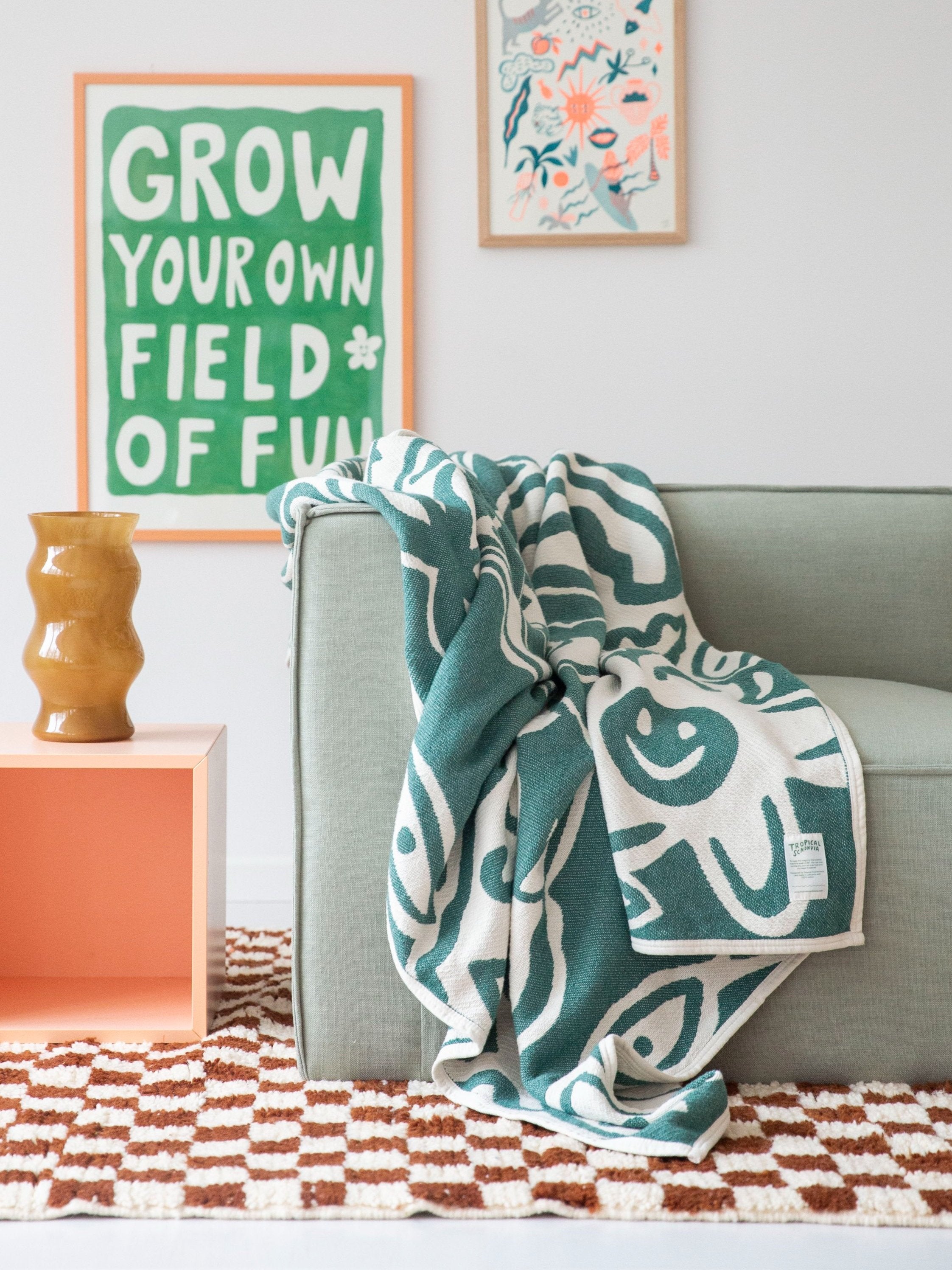 cotton blanket - self care club - green - collab zürich