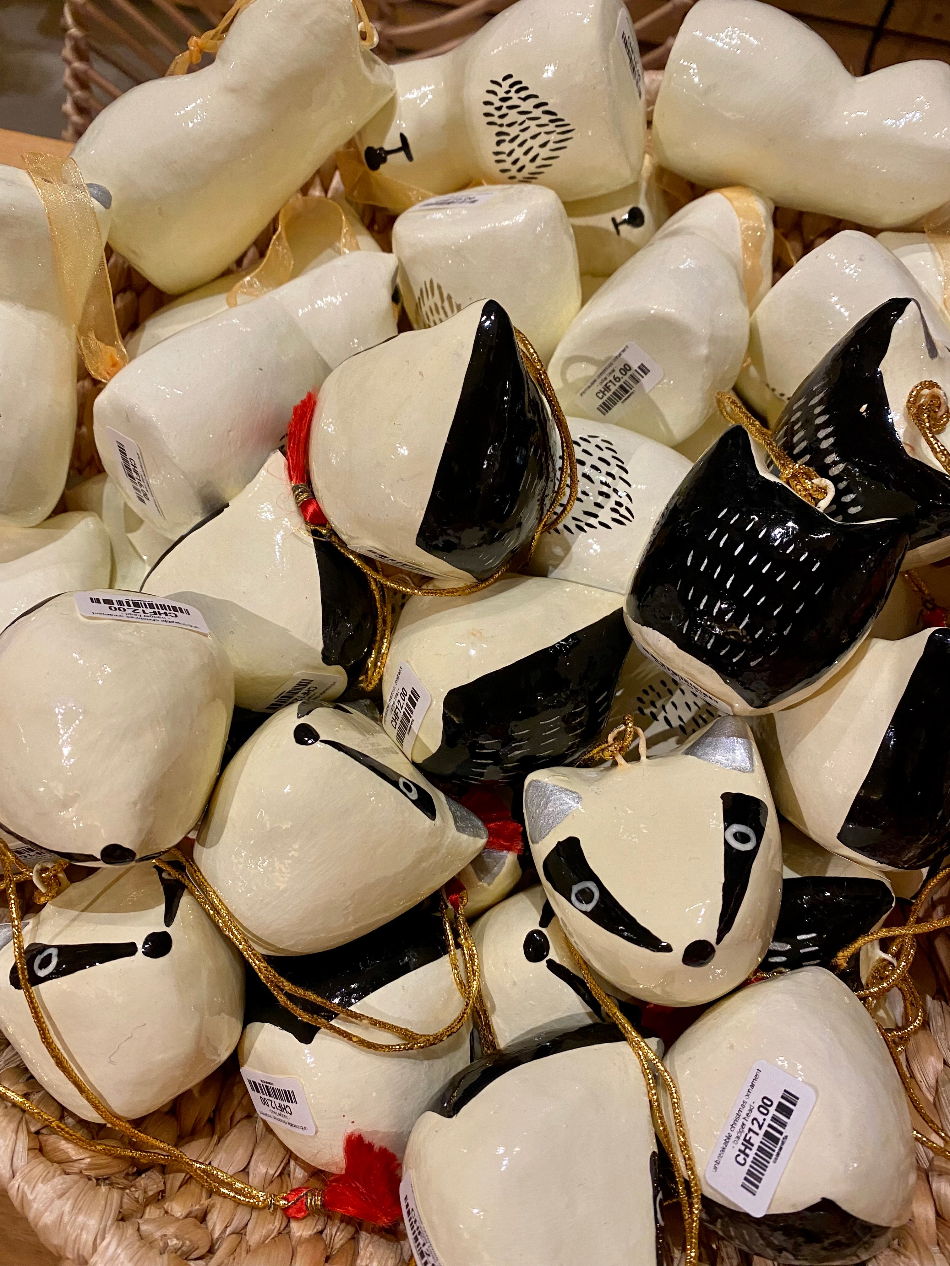 unbreakable christmas ornament - badger head - collab zürich