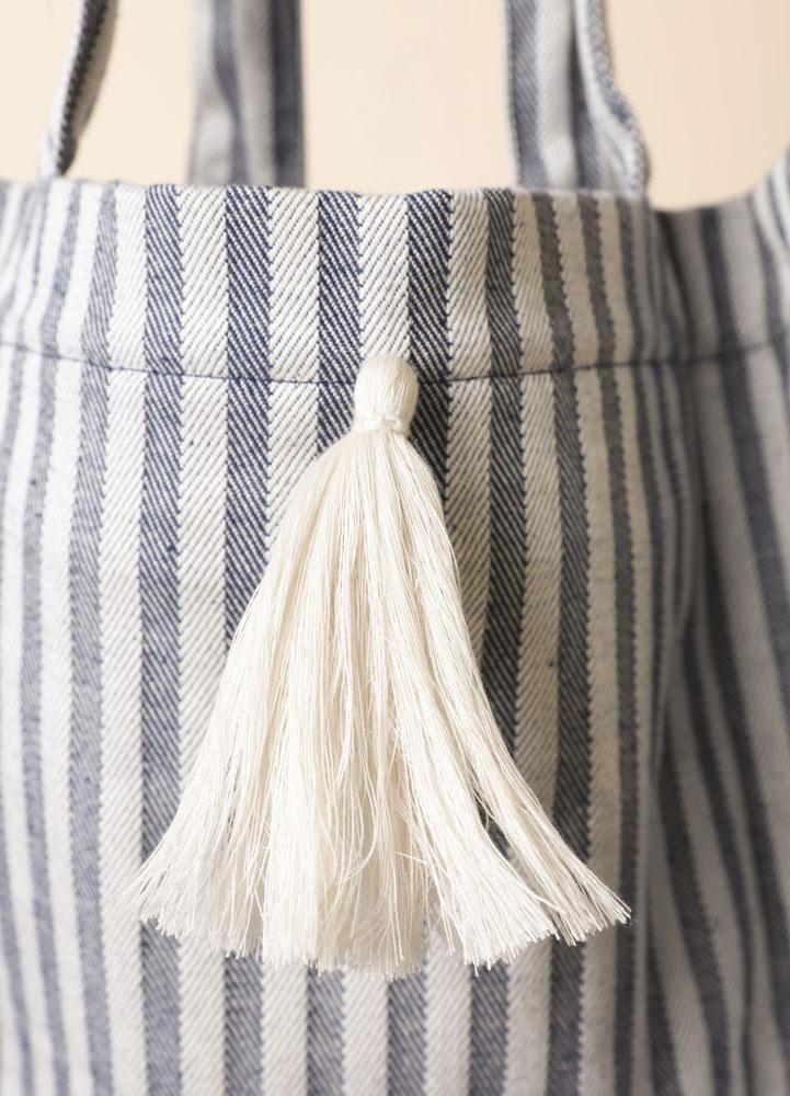 bag - NORA - blue stripes - tassel - collab zürich