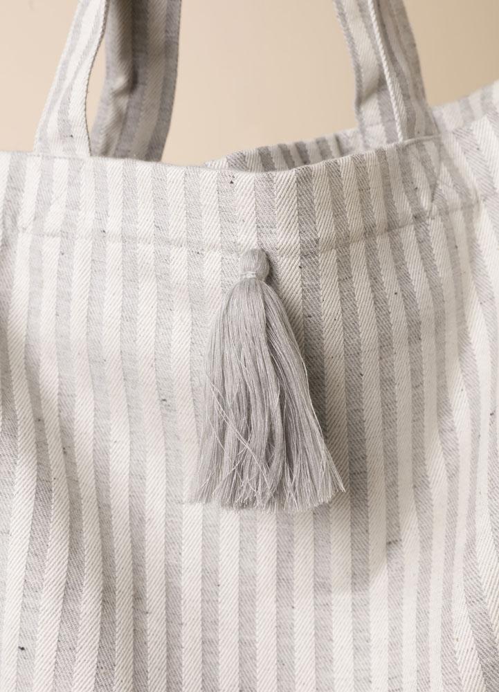 bag - NORA - light grey stripes - tassel - collab zürich