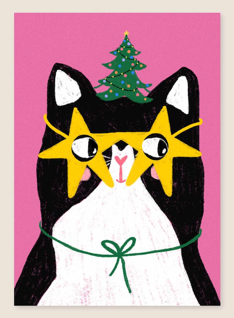 christmas postcard - star glasses cat - collab zürich