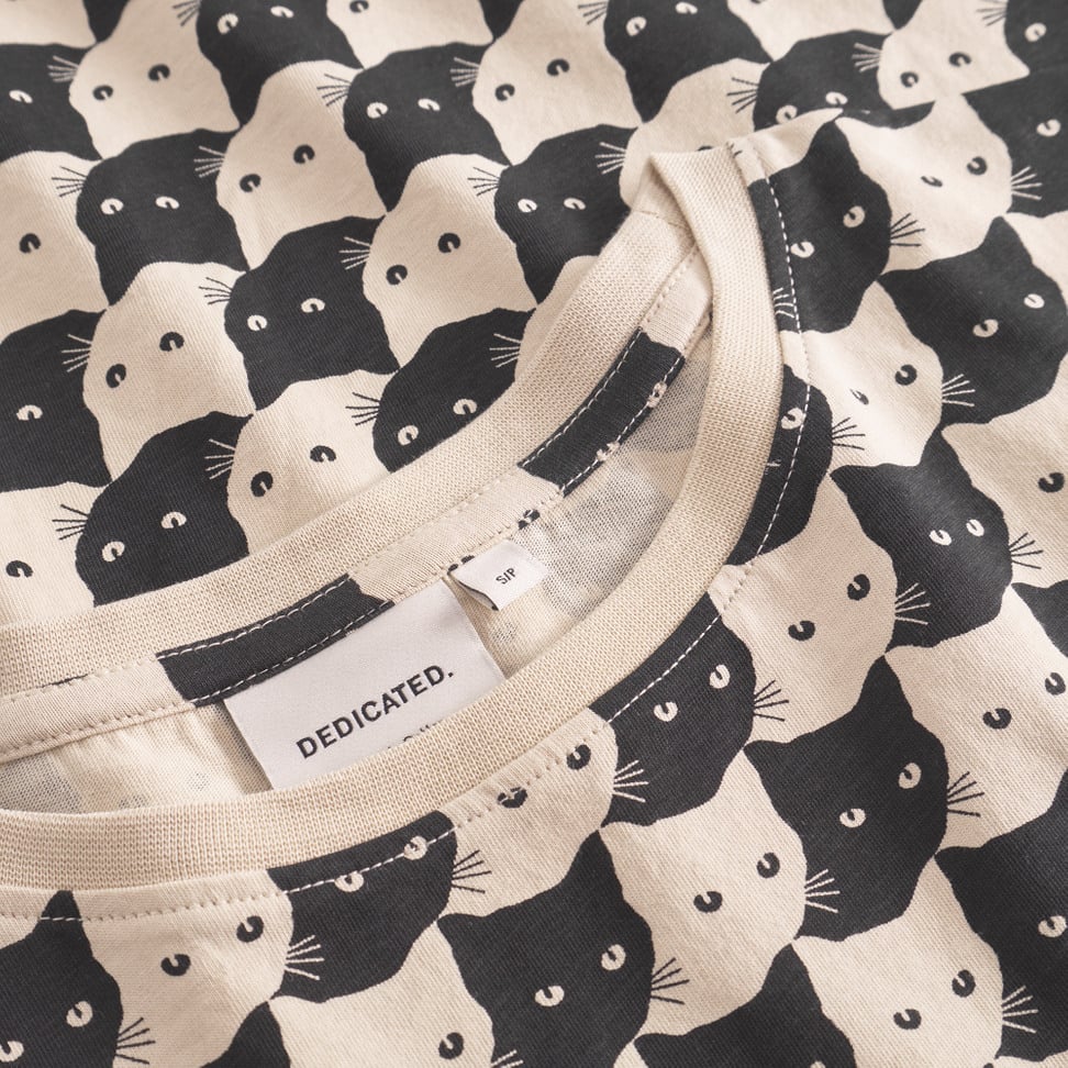 T-Shirt - Visby - Pepita Cats Oat White - collab zürich