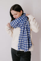 woolen scarf - blue smiley check - collab zürich