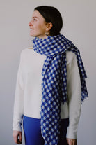 woolen scarf - blue smiley check - collab zürich