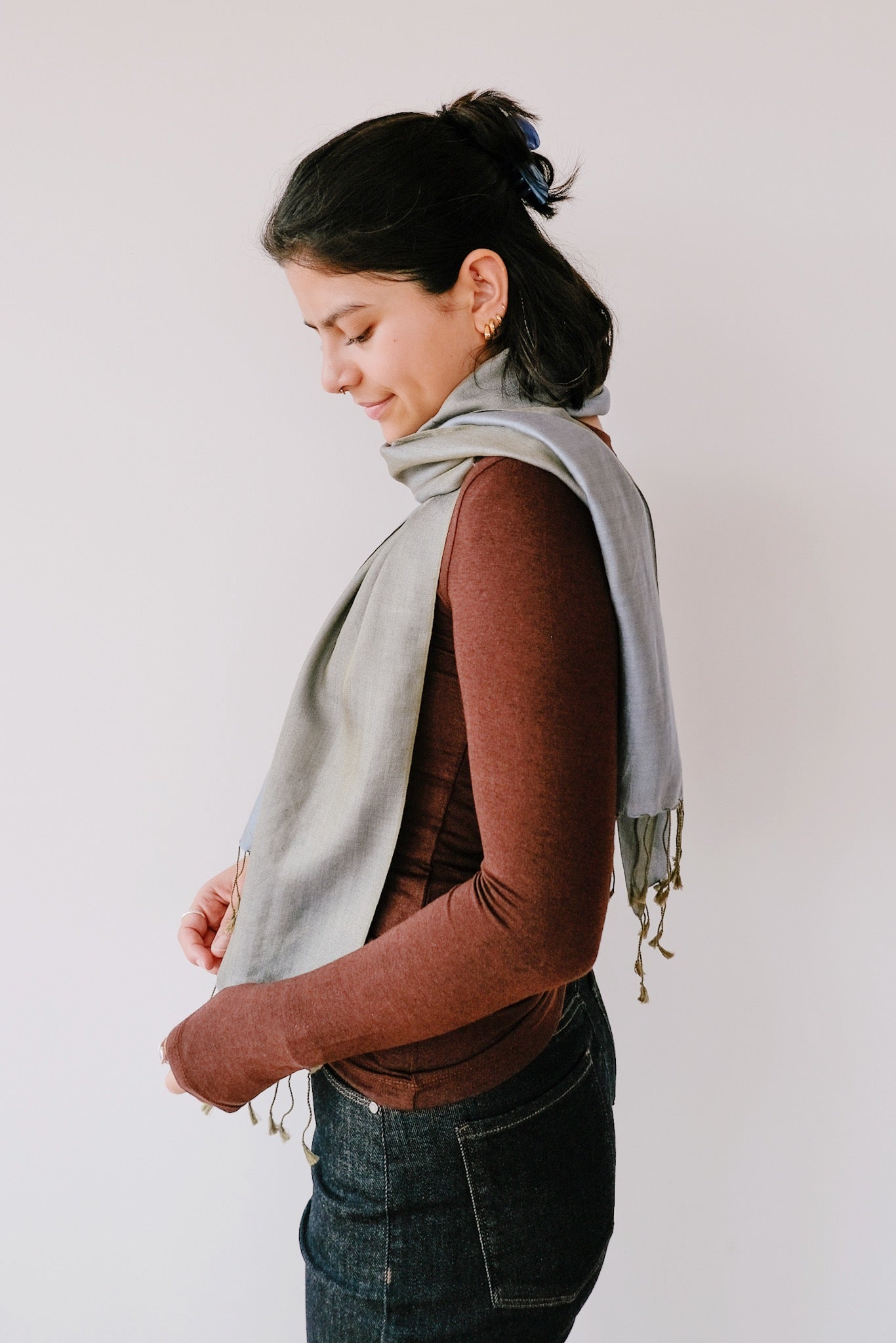 Silk Scarf - Bicolor - Olive/Blue - collab zürich