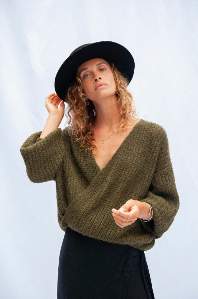 Wickelcardigan Vega Oliv – collab zürich