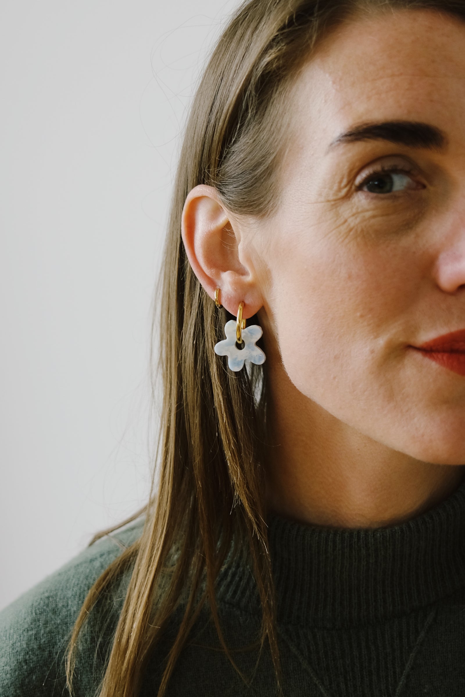earrings - floral - blue white - collab zürich