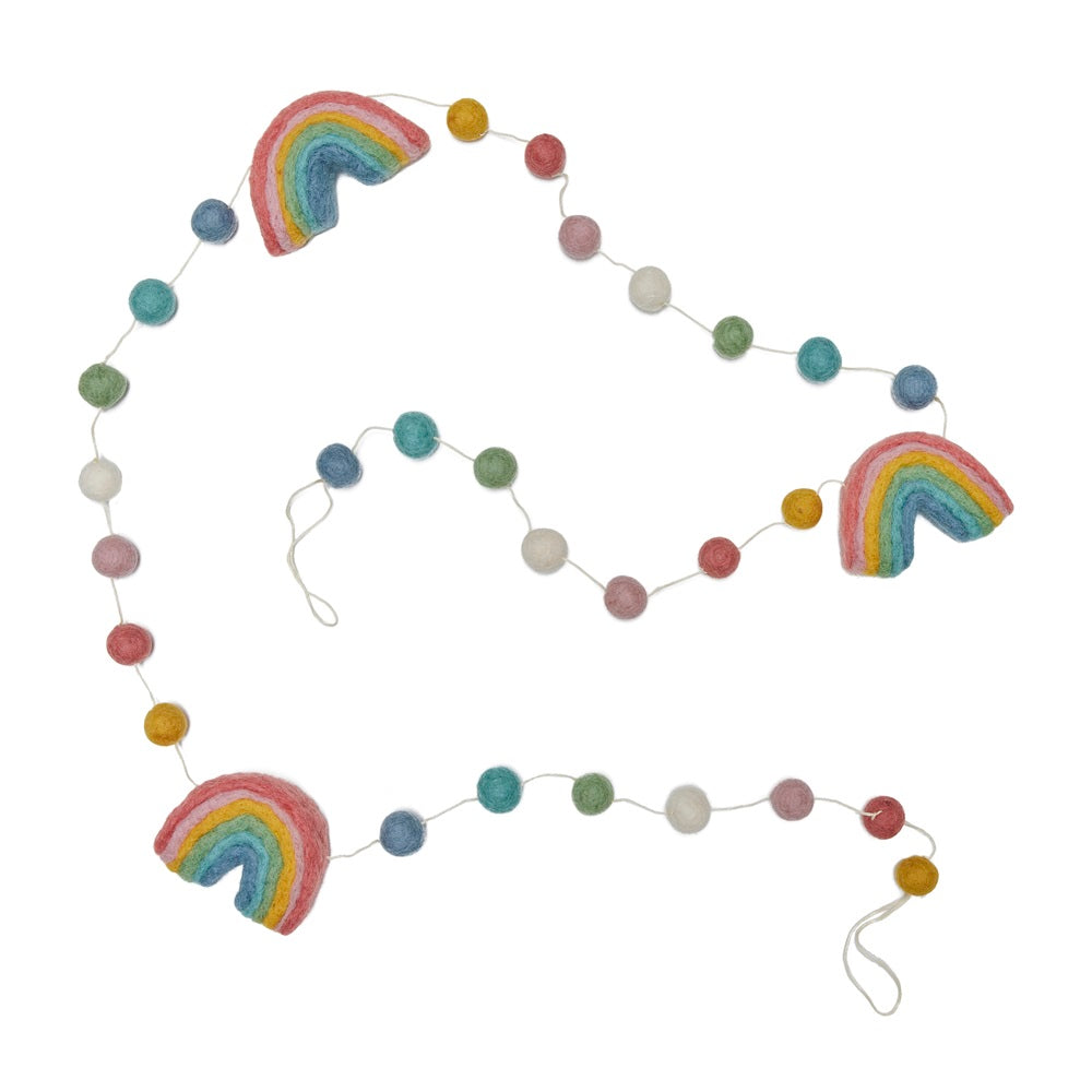 felt garland - rainbow pompoms - collab zürich