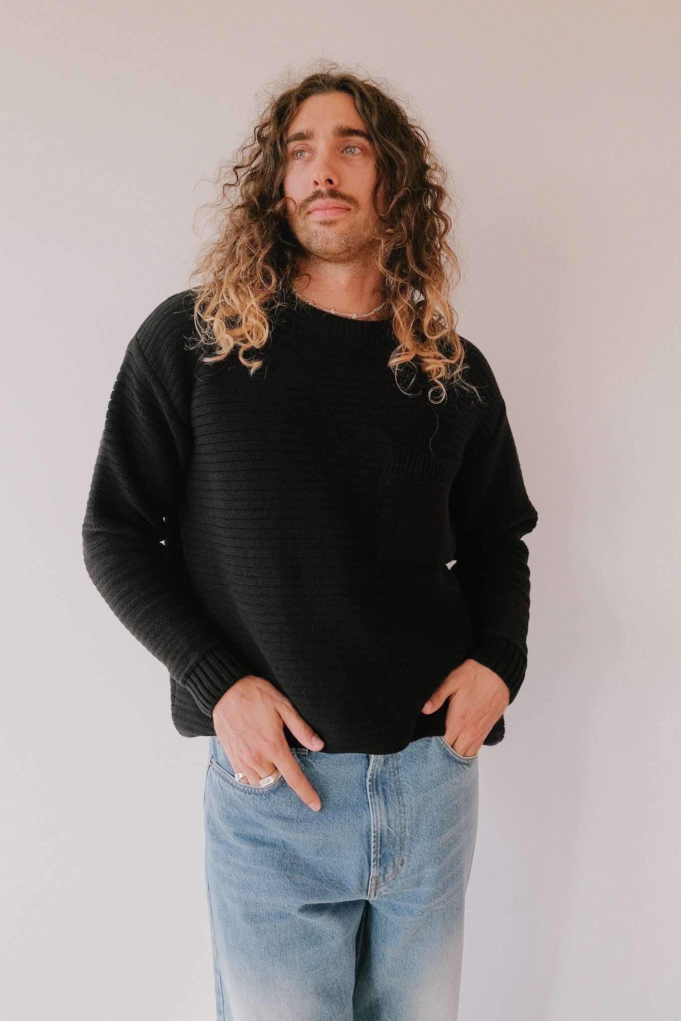 Unisex loose Knit Sweatshirt - True Black - collab zürich