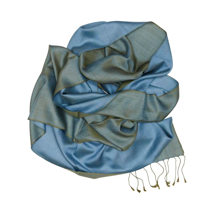 Silk Scarf - Bicolor - Olive/Blue - collab zürich
