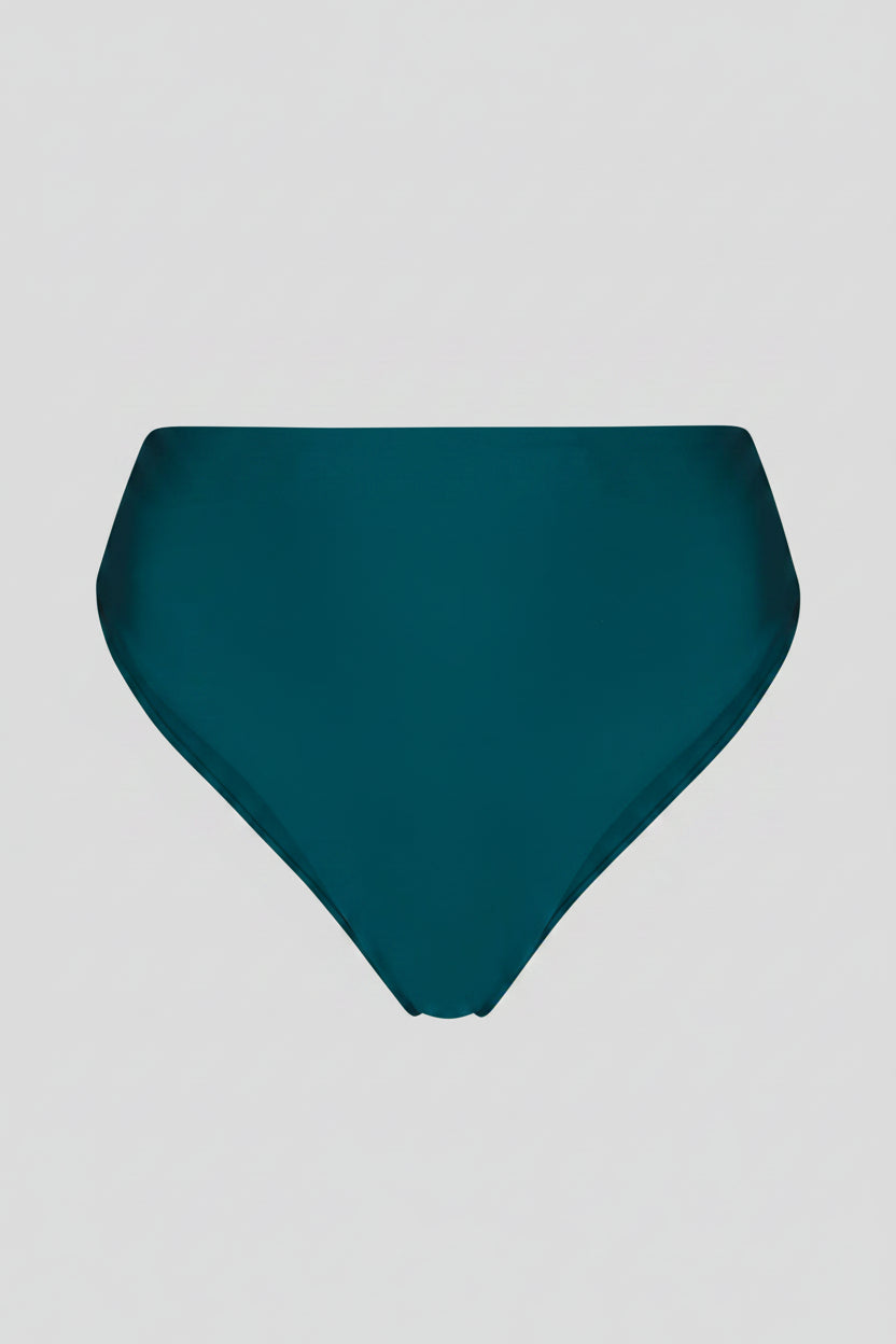 Teal high-waisted bikini bottom on a white background
