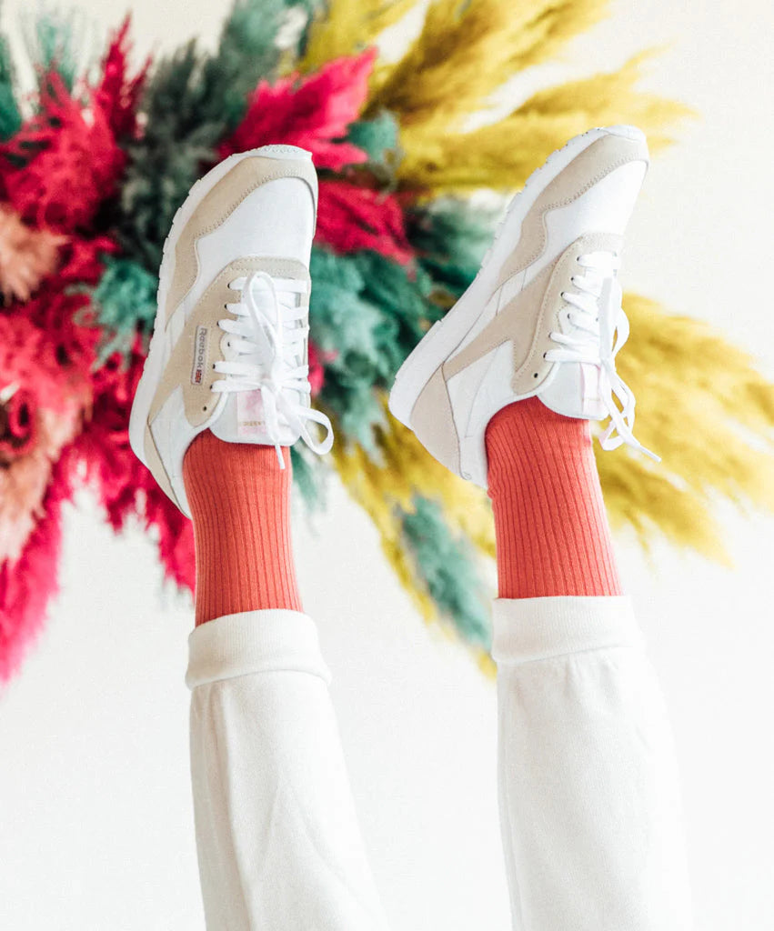 socks - ribbed coral red - collab zürich