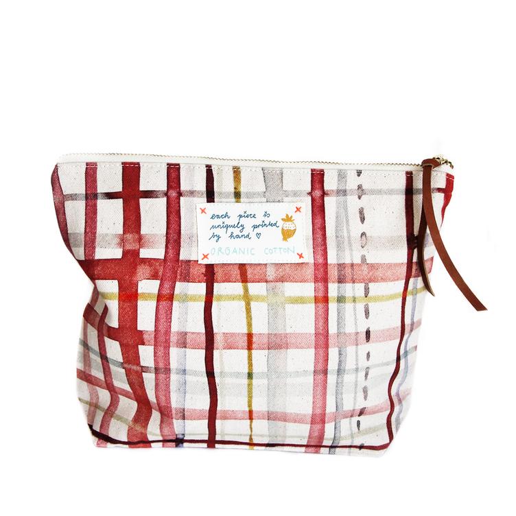 pouch - red check - organic cotton - collab zürich