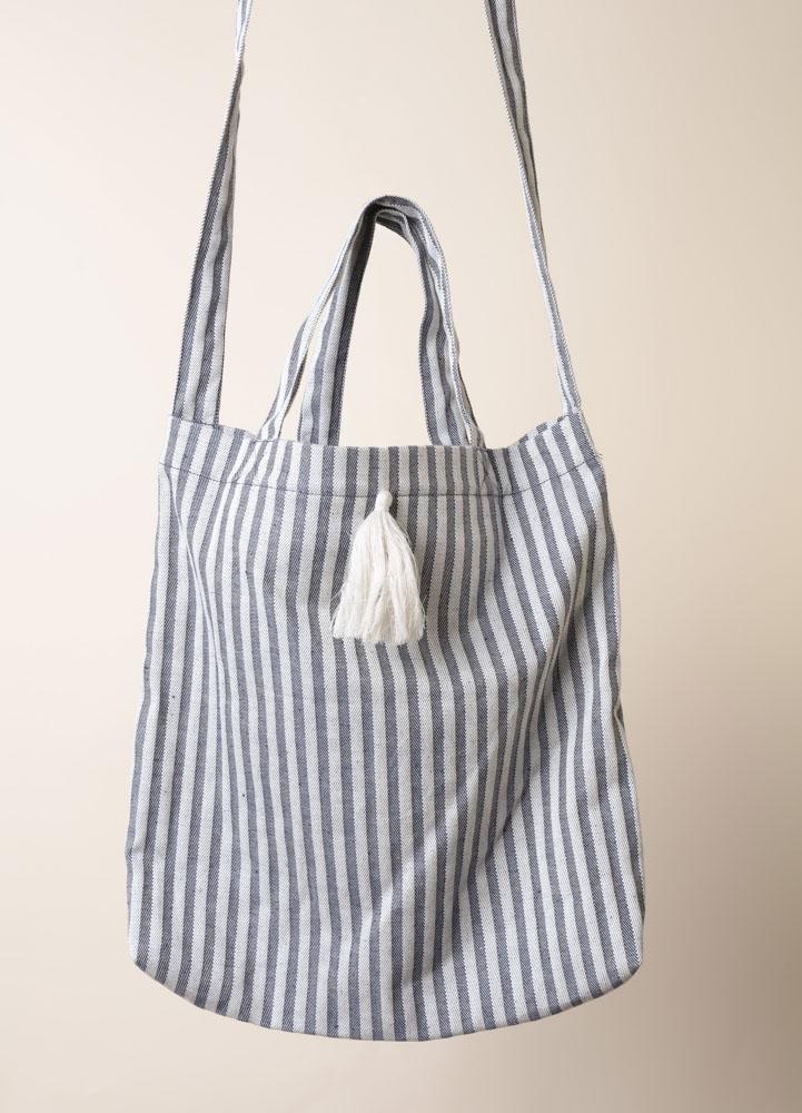 bag - NORA - blue stripes - tassel - collab zürich