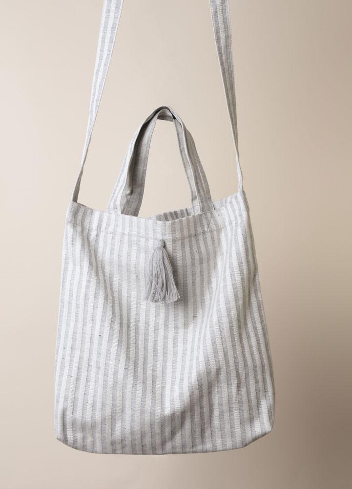 bag - NORA - light grey stripes - tassel - collab zürich